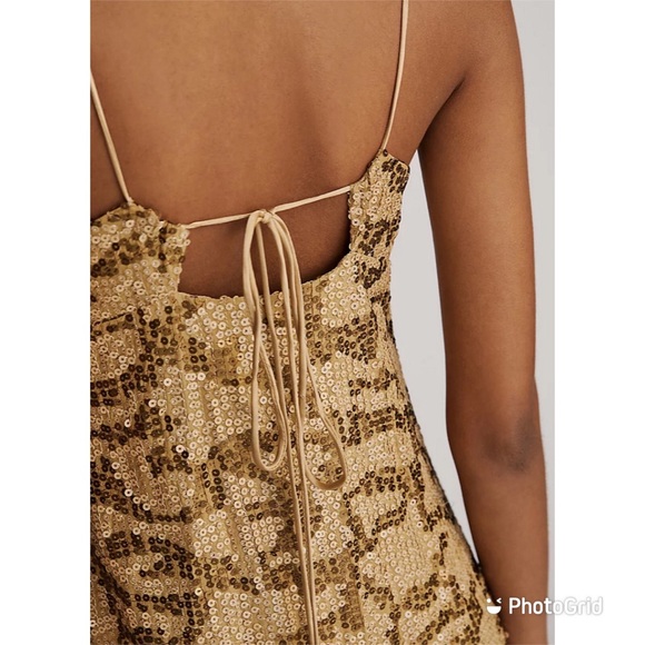 Anthropologie Gold Sequined Slip Midi Dress - NWT - Picture 6 of 13